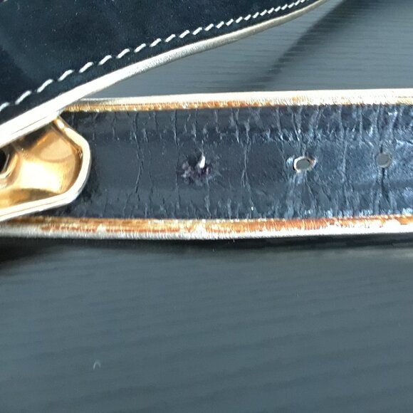 Black Faux Suede Belt With Large Gold Tone Buckle - Picture 9 of 9